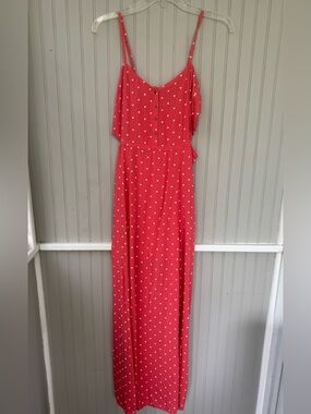 Abercrombie & Fitch coral polka Dot Maxi Dress with Buttons cut out sides